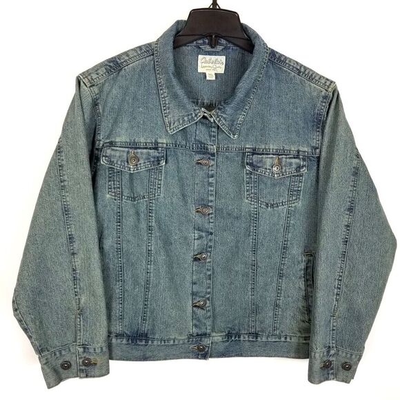 Cabela's Legendary Quality Women Denim Button Heavy Trucker Jacket Sz 2XL Blue - Picture 1 of 4